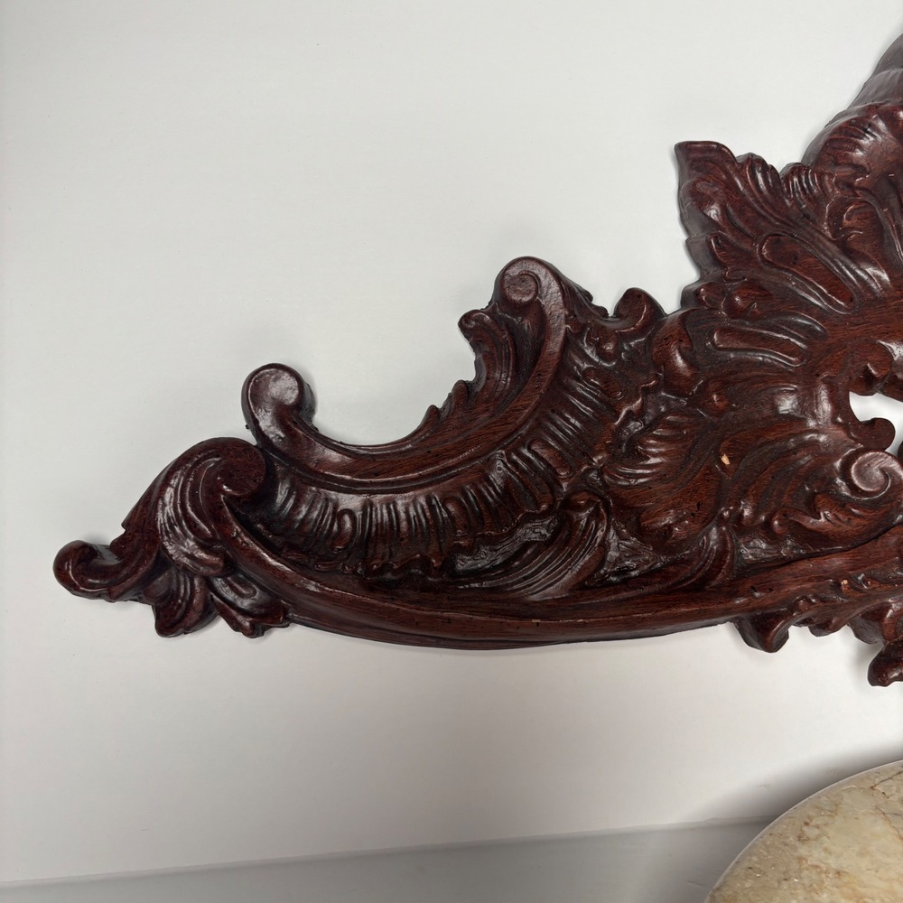 Vintage Wall Pediment 23x10 Dark Brown Ornate Rococo Scroll Overdoor Decor Wood - Picture 4 of 10